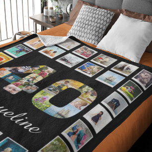 40th Birthday Family Photo Collage Large Fleece Blanket