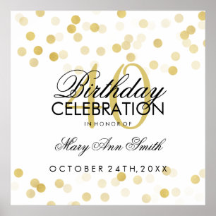 40th Birthday Faux Gold Foil Glitter Lights Poster