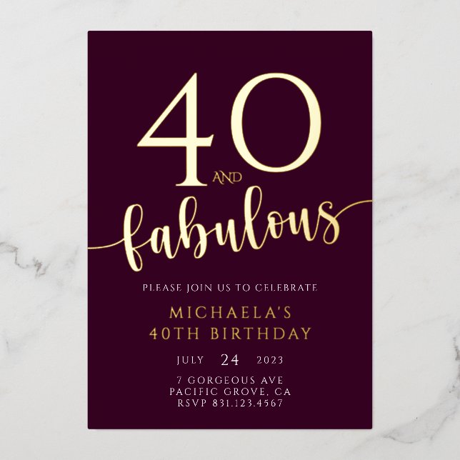 40th Birthday Fifty and Fabulous Birthday Foil Inv (Front)