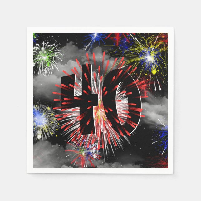 40th Birthday Fireworks In Clouds Napkins (Front)