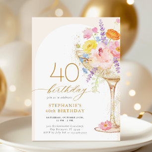 40th Birthday Floral Champagne Invitation