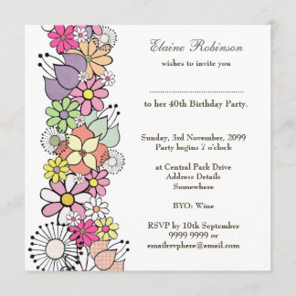 40th Birthday Floral Number 40 Custom Invitation