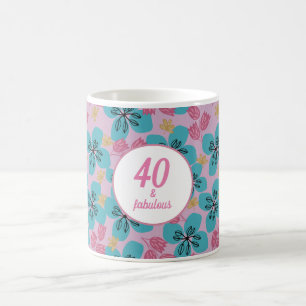 40th birthday floral pink blue modern elegant Mug