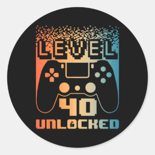 40th Birthday For Men Level 40 Unlocked Gamer 40 Y Classic Round Sticker