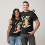 40th birthday forty and fabulous gold effect photo T-Shirt<br><div class="desc">Forty and fabulous,  40th birthday half century gold effect script text add your own photo. Personalise this 40th birthday shirt with your message and square shaped photo of your birthday girl. Other years and matching items are available. © Original design by Sarah Trett for www.mylittleeden.com on Zazzle.</div>