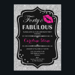 40th Birthday - Forty Fabulous Black Pink Silver Invitation<br><div class="desc">40th Birthday Invitation.
Elegant black white design with faux glitter silver. Features pink lips kiss,  confetti and script font. Perfect for an elegant birthday party. Thirty Fabulous! Message me if you need further customization.</div>
