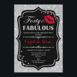 40th Birthday - Forty Fabulous Black Red Silver Invitation<br><div class="desc">40th Birthday Invitation.
Elegant black white design with faux glitter silver. Features red lips kiss,  confetti and script font. Perfect for an elegant birthday party. Thirty Fabulous! Message me if you need further customisation.</div>