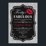 40th Birthday - Forty Fabulous Black Red Silver Invitation<br><div class="desc">40th Birthday Invitation.
Elegant black white design with faux glitter silver. Features red lips kiss,  confetti and script font. Perfect for an elegant birthday party. Thirty Fabulous! Message me if you need further customisation.</div>