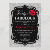 40th Birthday - Forty Fabulous Black Red Silver