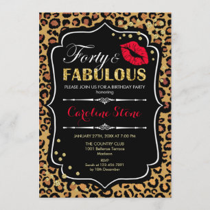40th Birthday - Forty Fabulous Leopard Print Invitation
