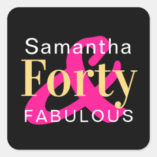 40th Birthday Forty Fabulous Personalised Square Sticker
