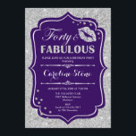 40th Birthday - Forty Fabulous Purple Silver Invitation<br><div class="desc">40th Birthday Invitation.
Elegant purple white design with faux glitter silver. Features lips kiss,  confetti and script font. Perfect for an elegant birthday party. Thirty Fabulous! Message me if you need further customization.</div>