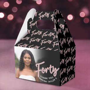 40th birthday Forty script pink black photo Favour Box