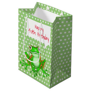 40th Birthday Frog on Polka Dots  Medium Gift Bag