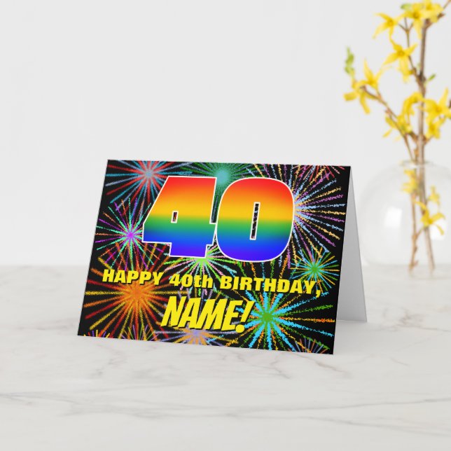 40th Birthday: Fun, Colourful Celebratory Firework Card (Yellow Flower)