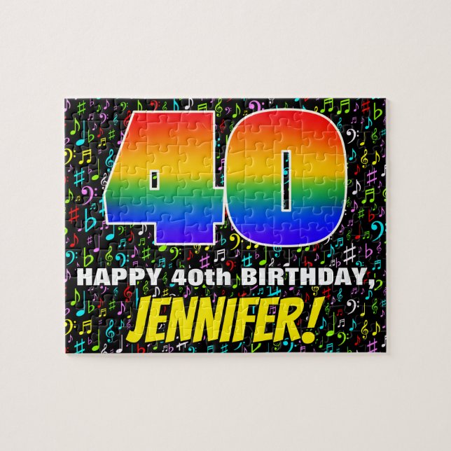 40th Birthday — Fun, Colourful Music Symbols & “40 Jigsaw Puzzle (Horizontal)