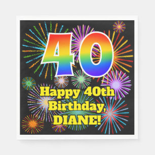 40th Birthday: Fun Fireworks Pattern + Rainbow 40 Napkin