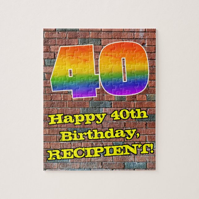 40th Birthday: Fun Graffiti-Inspired Rainbow 40 Jigsaw Puzzle (Vertical)