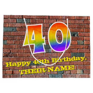 40th Birthday: Fun, Graffiti-Inspired Rainbow # 40 Large Gift Bag