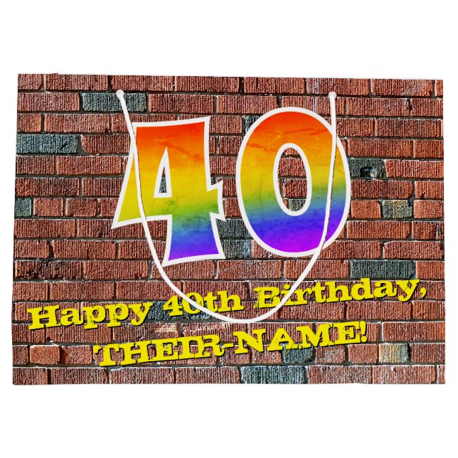 40th Birthday: Fun, Graffiti-Inspired Rainbow # 40 Large Gift Bag (Back)