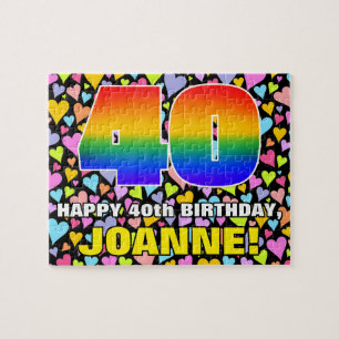 40th Birthday — Fun, Loving Heart Shapes + “40” Jigsaw Puzzle