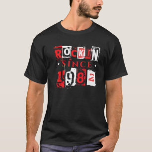 40Th Birthday Funny Rockin' Since 1982 Vintage Pun T-Shirt