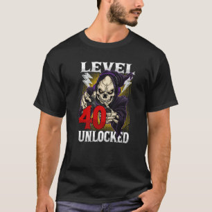 40Th Birthday Gamer Skeleton Level 40 Unlocked Gam T-Shirt