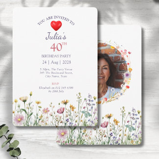 40th Birthday Garden Floral Wild Meadow Photo Invitation