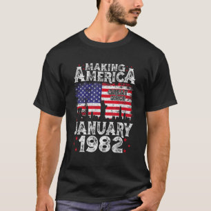 40Th Birthday Gift January 1982 American Flag 40 Y T-Shirt