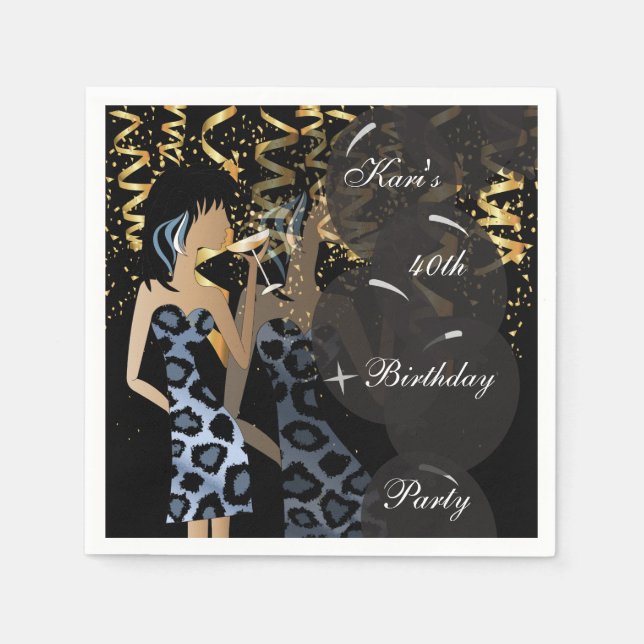 40th Birthday Girl Party Bash | Template | DIY Napkin (Front)