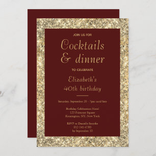 40th Birthday Glam Burgundy Gold  Invitation