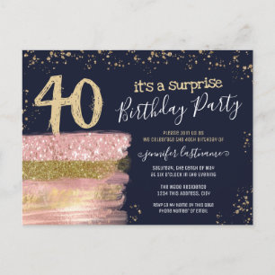 40th Birthday Glitter Cake Surprise Party Postcard
