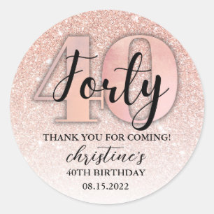 40th Birthday Glitter Thank You Classic Round Sticker