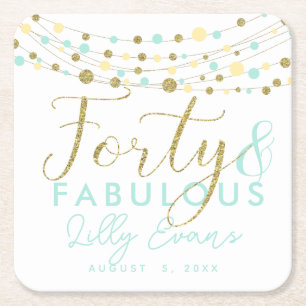 40th birthday gold and teal coasters customised