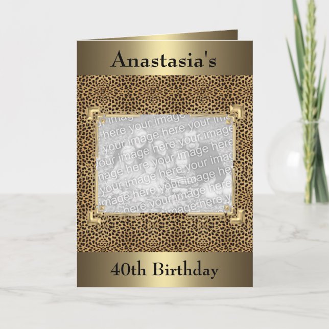 40th Birthday Gold Animal Print Photo Invite (Front)