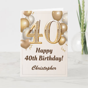 40th Birthday Gold Balloons and Confetti Birthday Card