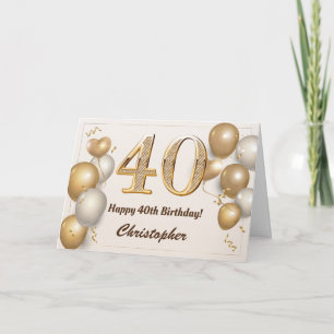 40th Birthday Gold Balloons and Confetti Birthday Card