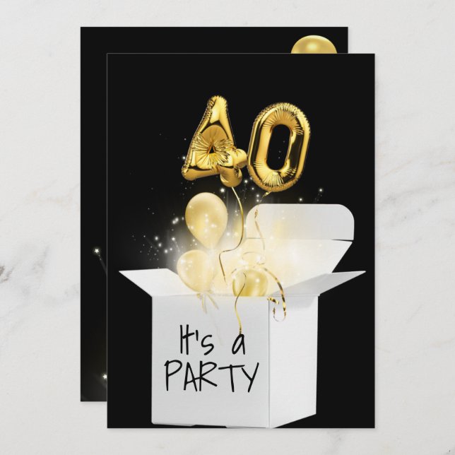 40th Birthday Gold Balloons In White Box   Invitation (Front/Back)