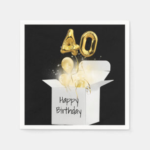 40th Birthday Gold Balloons In White Box      Napkin