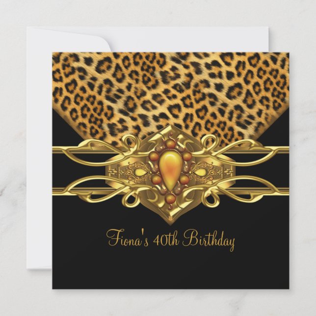 40th Birthday Gold Black Leopard Cheetah Jewel Invitation (Front)