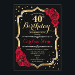 40th Birthday - Gold Black Red Roses Invitation<br><div class="desc">40th birthday celebration invitation.
Elegant black design with faux glitter gold and red roses. Perfect for an elegant birthday party. Can be customised into any age.</div>