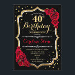 40th Birthday - Gold Black Red Roses Invitation<br><div class="desc">40th birthday celebration invitation.
Elegant black design with faux glitter gold and red roses. Perfect for an elegant birthday party. Can be customised into any age.</div>