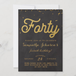 40th Birthday Gold Floral Invitation