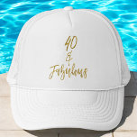 40th Birthday Gold Foil and White Trucker Hat<br><div class="desc">40th Birthday Faux Gold and White Birthday Trucker Hat for Her.</div>