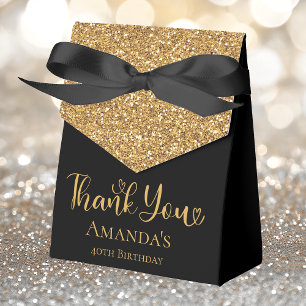 40th Birthday Gold Glitter Black Thank You Favour Box