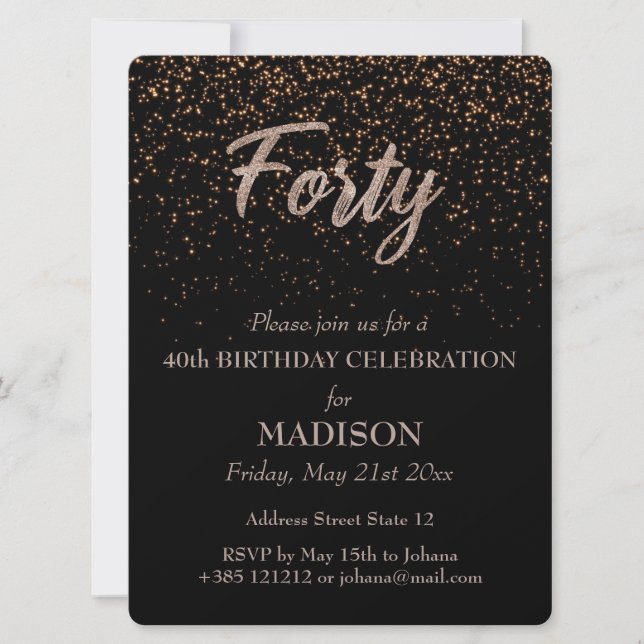 40th Birthday Gold Glitter Invitation (Front)