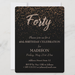 40th Birthday Gold Glitter Invitation