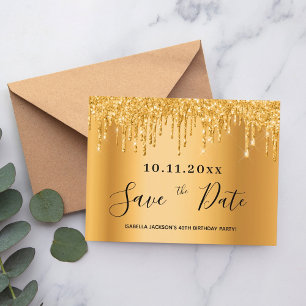 40th birthday gold glitter save the date postcard