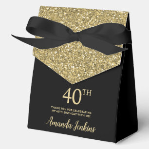 40th Birthday Gold Glitter Thank You Favour Box