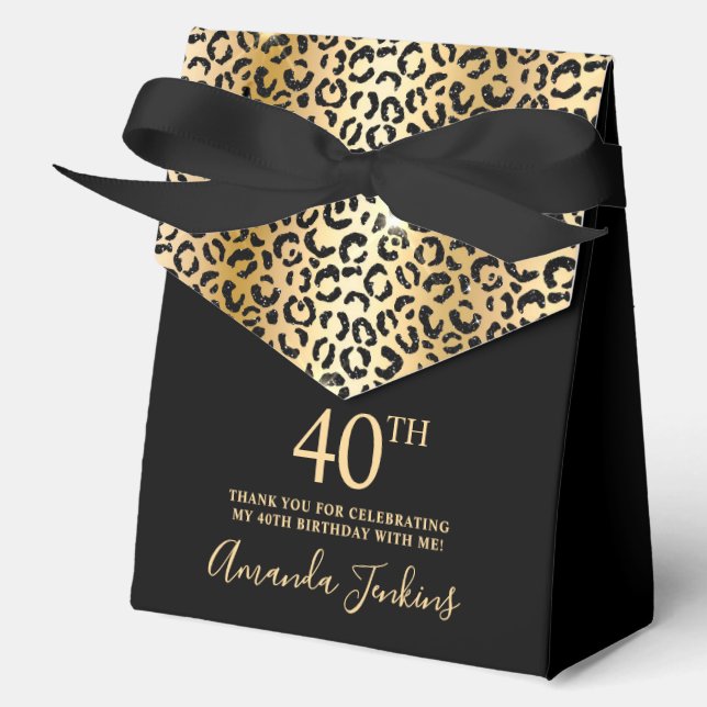 40th Birthday Gold Leopard Print Thank You  Favour Box (Front)